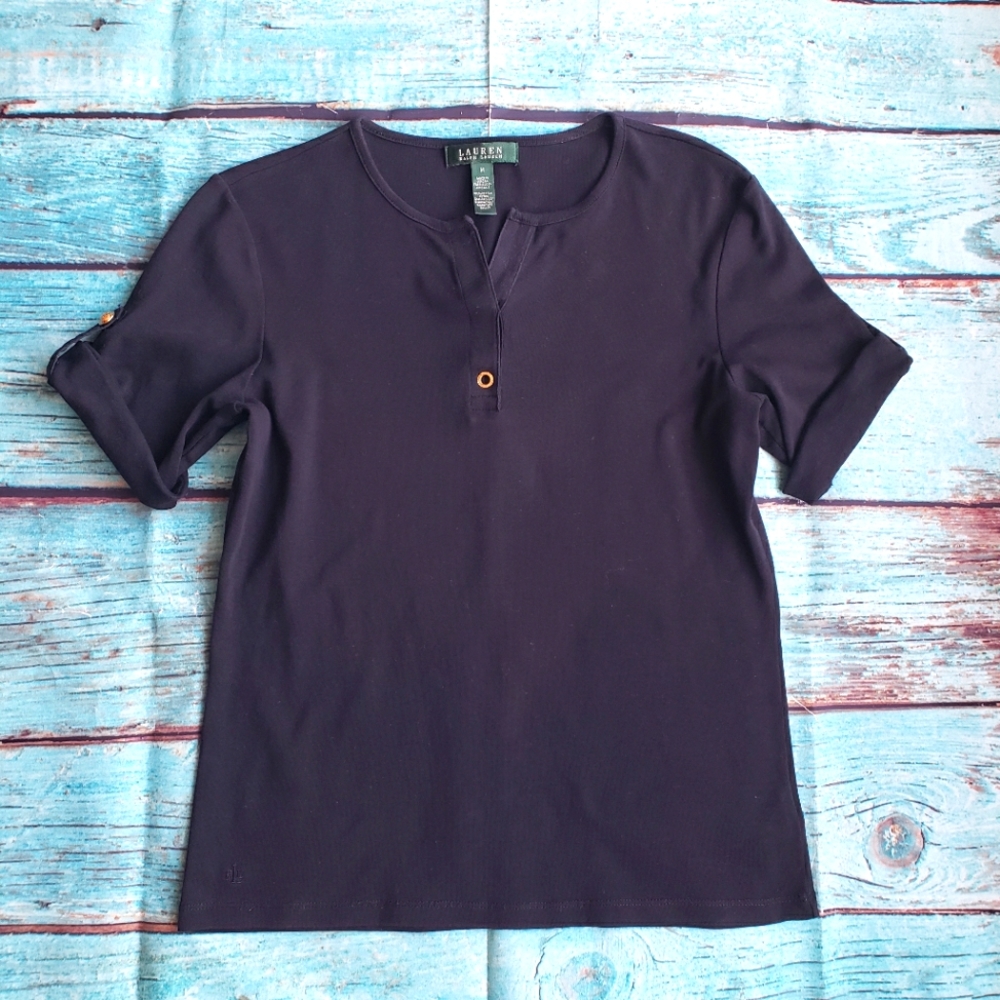 Lauren Ralph Lauren Short Sleeve Navy Henley Tee